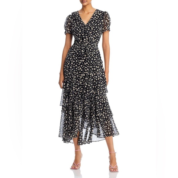 Karl Lagerfeld Dresses & Skirts - Sz 10 Karl Lagerfeld Paris floral midi Chiffon Ruffled Fit & Flare Dress